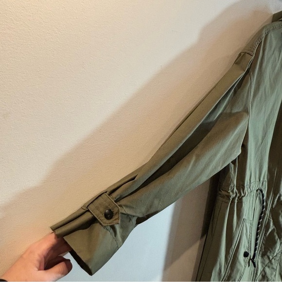 ZARA Sz M-L Trench Hooded Full Zip Snaps Drawstring Military Cargo Style Coat - Picture 8 of 15